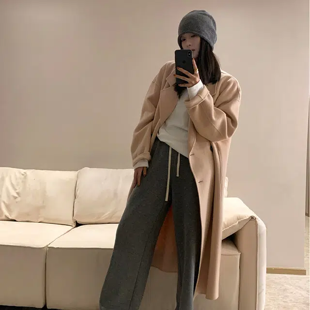 周淼 重磅兔丝绒白月光羊毛宽松毛呢风衣 女款