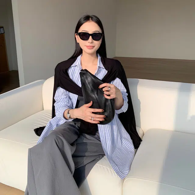 周淼 简约翻领单排扣长袖衬衫 女款