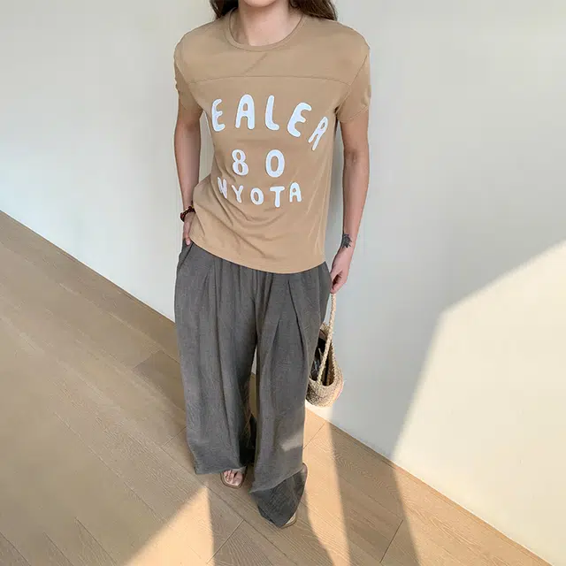 周淼 高腰纯色阔腿休闲裤 女款