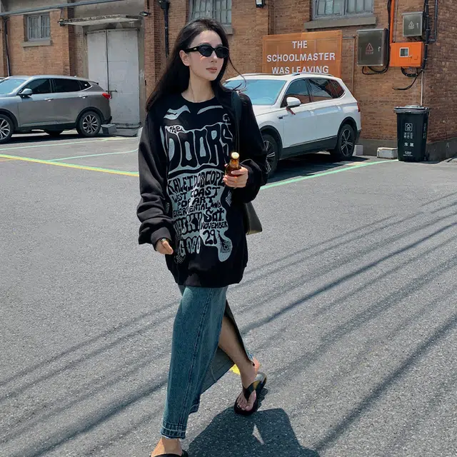 周淼 宽松字母印花套头卫衣 女款 字母印花