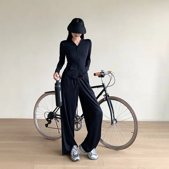 周淼 纯色简约松紧休闲裤 女款 经典黑