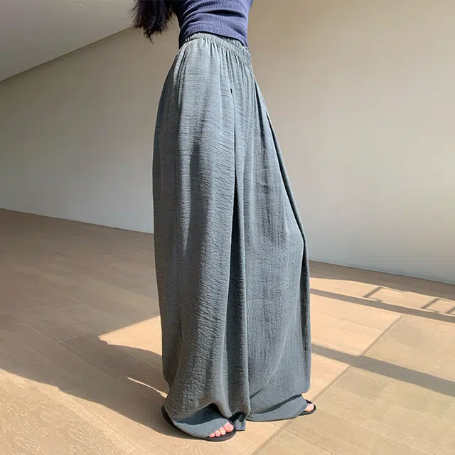 周淼 高腰纯色阔腿休闲裤 女款