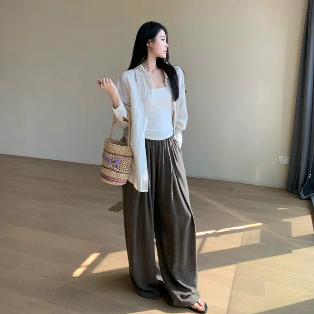 周淼 纯色纽扣长袖衬衫 女款