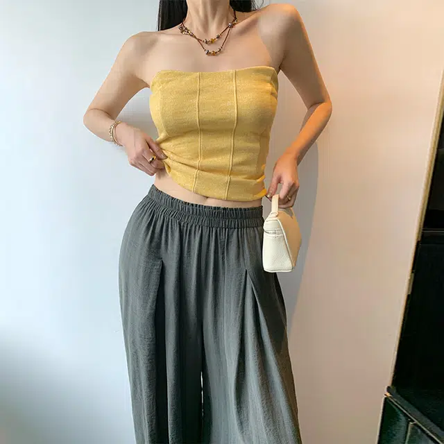 周淼 美式纯色一字肩收腰背心 女款