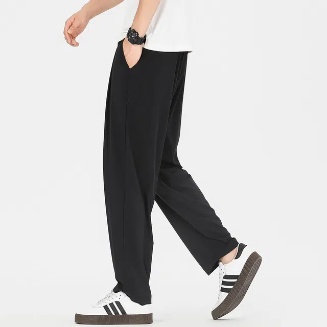 巴塞罗那足球俱乐部  纯色简约美式速干透气舒适梭织柔软透气高街嘻哈学院风基础针织百搭垂感弹力户外系带松紧直筒大码宽松中腰九分休闲裤 男女同款