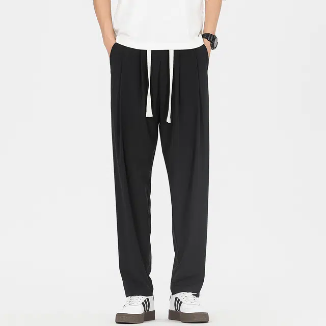 巴塞罗那足球俱乐部  纯色简约美式速干透气舒适梭织柔软透气高街嘻哈学院风基础针织百搭垂感弹力户外系带松紧直筒大码宽松中腰九分休闲裤 男女同款