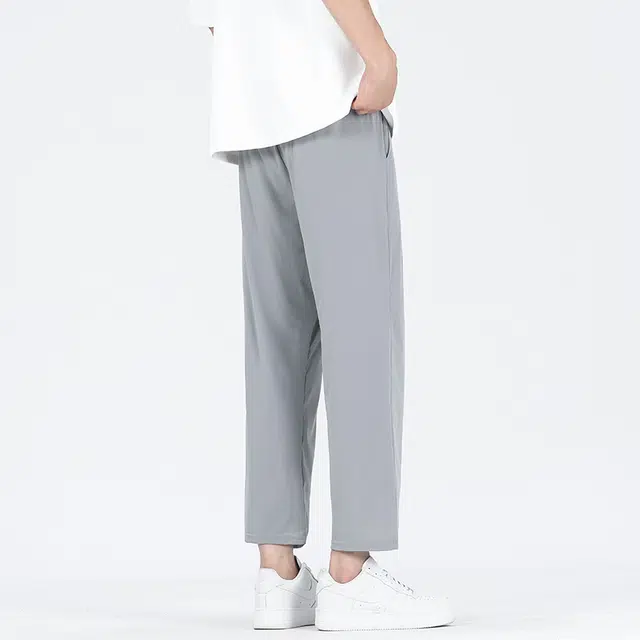 巴塞罗那足球俱乐部  纯色简约美式速干透气舒适梭织柔软透气高街嘻哈学院风基础针织百搭垂感弹力户外系带松紧直筒大码宽松中腰九分休闲裤 男女同款