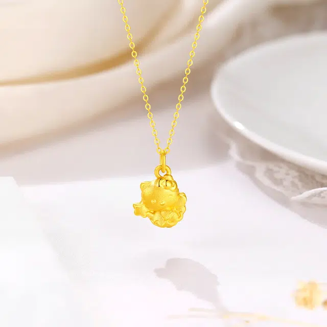 阿梵尼 仙女棒可爱小猫 足金 一口价 黄金项链 女款