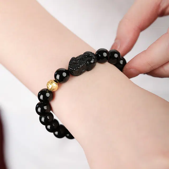 本木 国风国潮 招财貔貅#好运 黑曜石 手串 男女同款情侣款