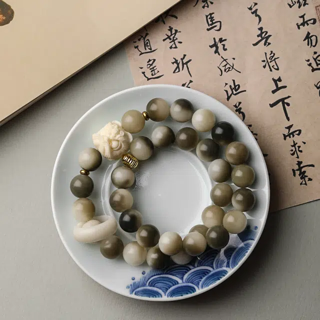 本木 国潮佛珠中式复古风 气质百搭转运招财 文玩盘玩 白玉菩提 菩提类手串 男女同款情侣款