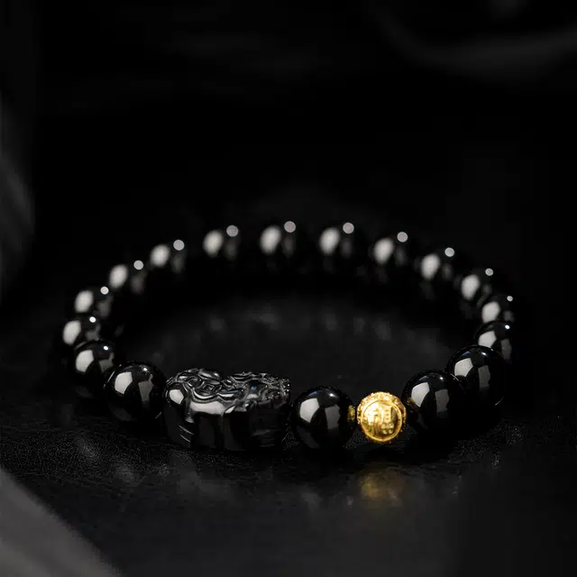 本木 国风国潮 招财貔貅#好运 黑曜石 手串 男女同款情侣款