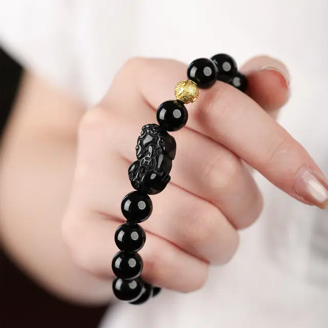 本木 国风国潮 招财貔貅#好运 黑曜石 手串 男女同款情侣款