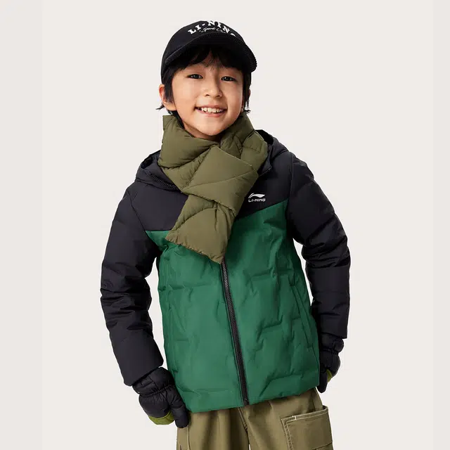 李宁儿童 时尚宽松舒适洋气潮流拼接百搭羽绒服 云杉绿 青少年