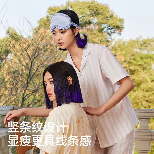 螃蟹秘密 宅美美系列 条纹亲肤宽松休闲春夏短袖舒适透气短裤睡衣套装 男女同款