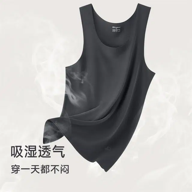 螃蟹秘密  绒抱抱系列纯色圆领修身桑蚕丝纯色抗静电背心保暖上装 男款