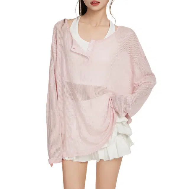 柏黛妃 夏季露背薄款防晒罩衫设计感小众外搭上衣正肩长袖针织衫 女款