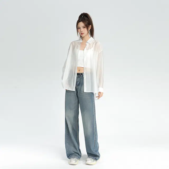 柏黛妃 百搭休纯色短款修身长袖衬衫 女款 白色