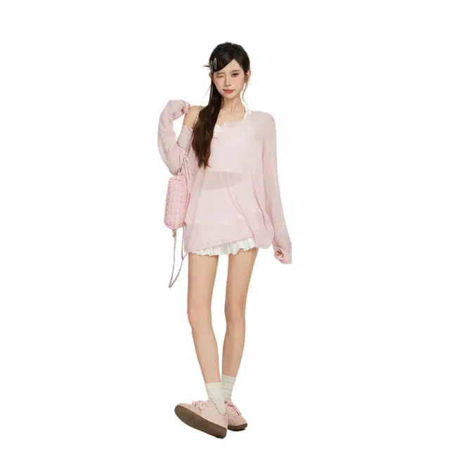 柏黛妃 夏季露背薄款防晒罩衫设计感小众外搭上衣正肩长袖针织衫 女款