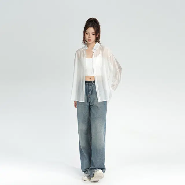 柏黛妃 百搭休纯色短款修身长袖衬衫 女款 白色