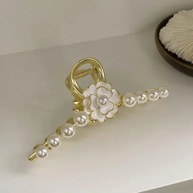 秦福炫 高端山茶花原创设计轻奢简约高级感后脑勺盘发发量多发饰 合金 发夹 女款