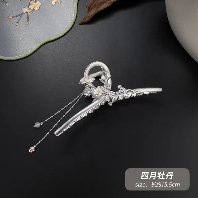 秦福炫 十二花神 新中式花开富贵立体花纹精致优雅高级感后脑勺盘发 铜 发夹 女款