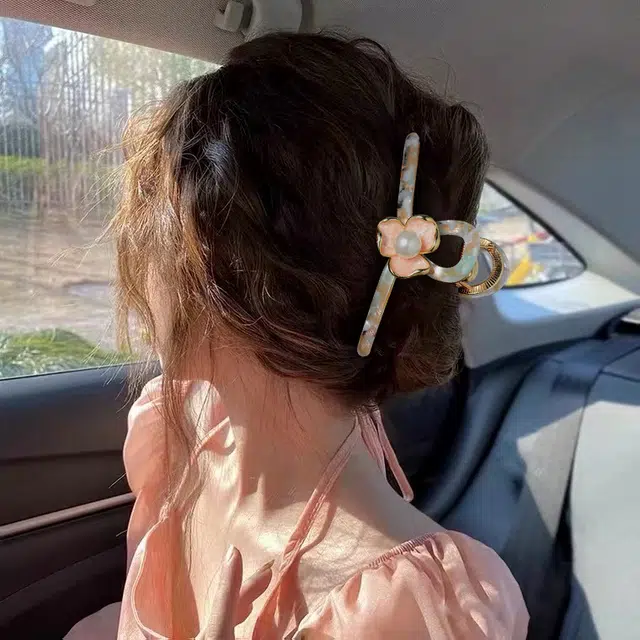 秦福炫 精致鸢尾花抓夹设计轻奢时尚简约高级感后脑勺盘发鲨鱼夹发量多 合金 发夹 女款