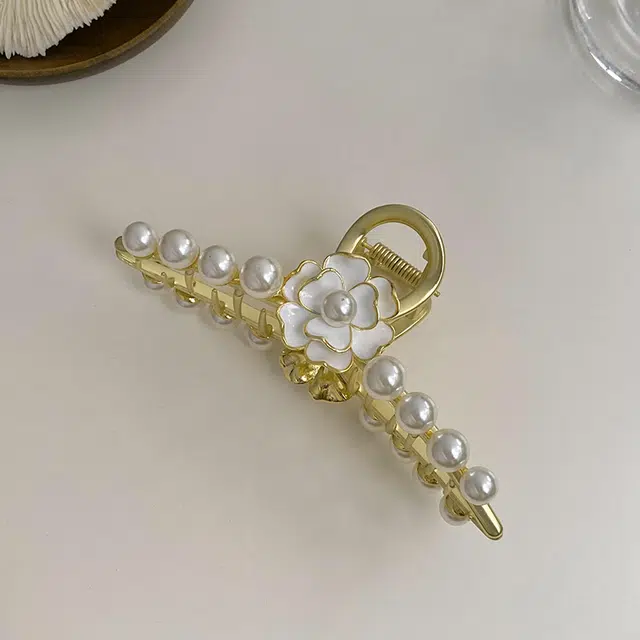 秦福炫 高端山茶花原创设计轻奢简约高级感后脑勺盘发发量多发饰 合金 发夹 女款