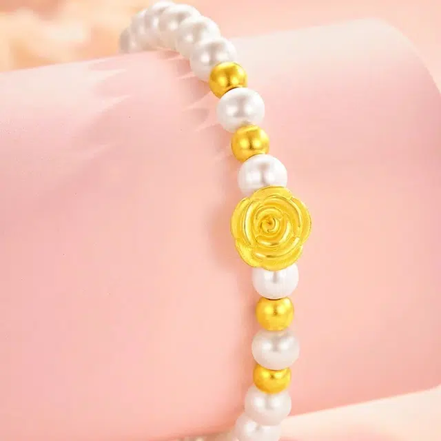 老福黄金 浪漫玫瑰 精致轻奢优雅小众高级感 淡水珍珠 手串 女款