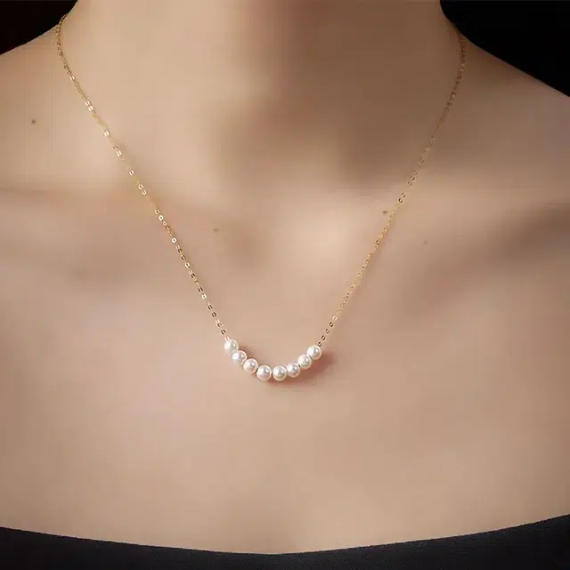 老福黄金 天使之翼 轻奢浪漫微笑 淡水珍珠 项链 男女同款情侣款