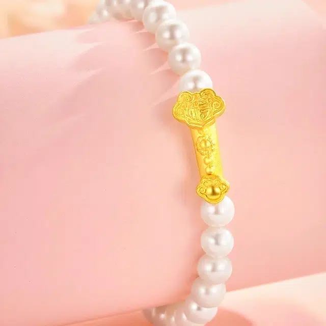 老福黄金 事事如意 新中式吉祥如意 淡水珍珠 手串 男女同款情侣款