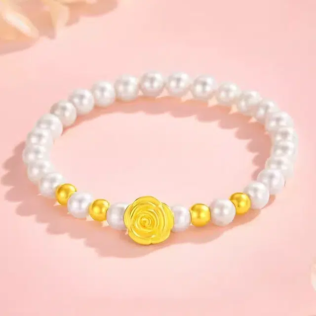 老福黄金 浪漫玫瑰 精致轻奢优雅小众高级感 淡水珍珠 手串 女款