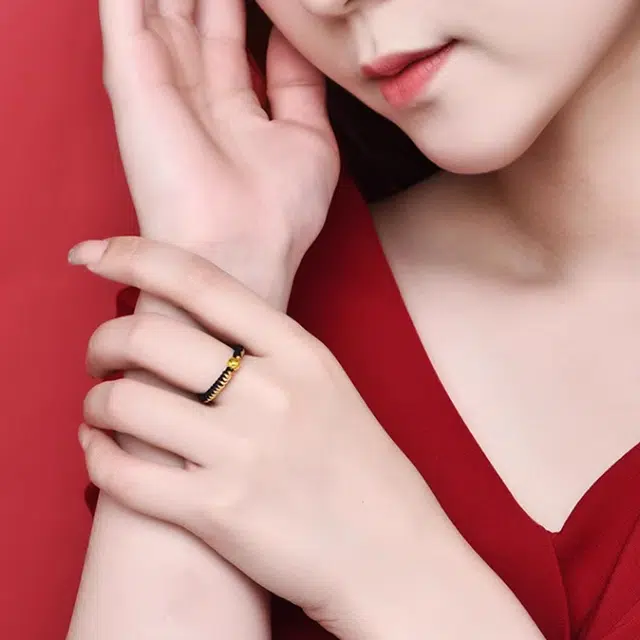 老福黄金 时来转运小金珠 足金 戒指 男女同款情侣款