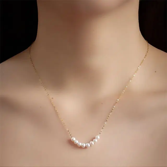 老福黄金 天使之翼 轻奢浪漫微笑 淡水珍珠 项链 男女同款情侣款