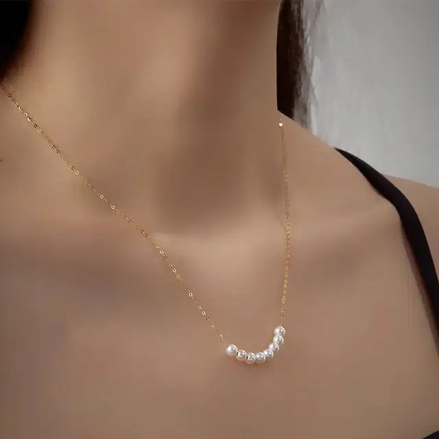 老福黄金 天使之翼 轻奢浪漫微笑 淡水珍珠 项链 男女同款情侣款