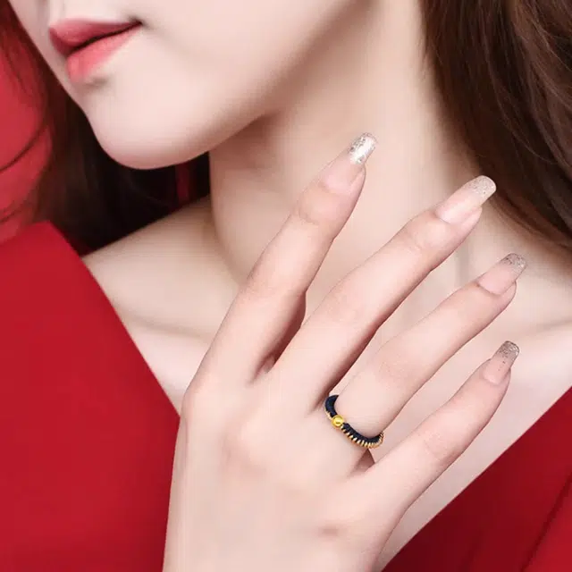 老福黄金 时来转运小金珠 足金 戒指 男女同款情侣款