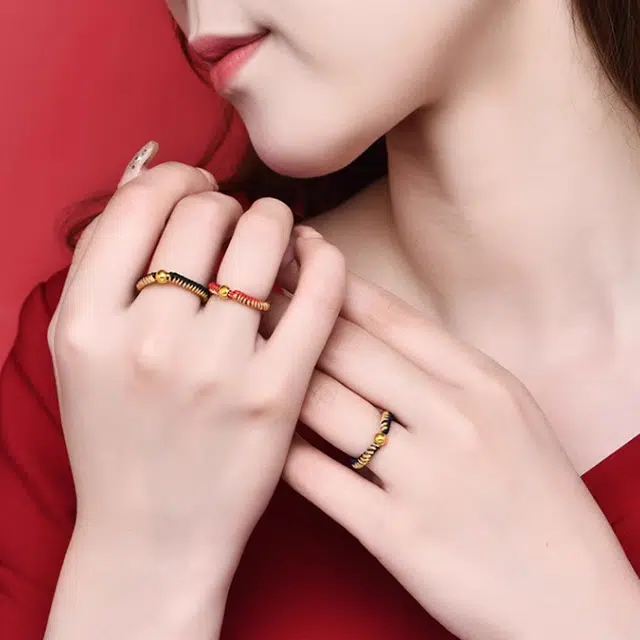 老福黄金 时来转运小金珠 足金 戒指 男女同款情侣款