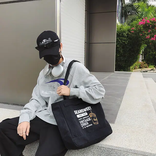 笛贝嘉 日系复古原宿风托特包学生上课 帆布 帆布包单肩包 常规 男女同款情侣款 多色