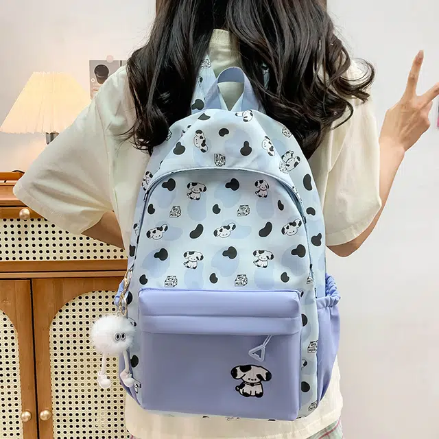 笛贝嘉 韩版可爱卡通小狗印花大容量背包高颜值校园学生书包 尼龙 双肩包 女款 多色