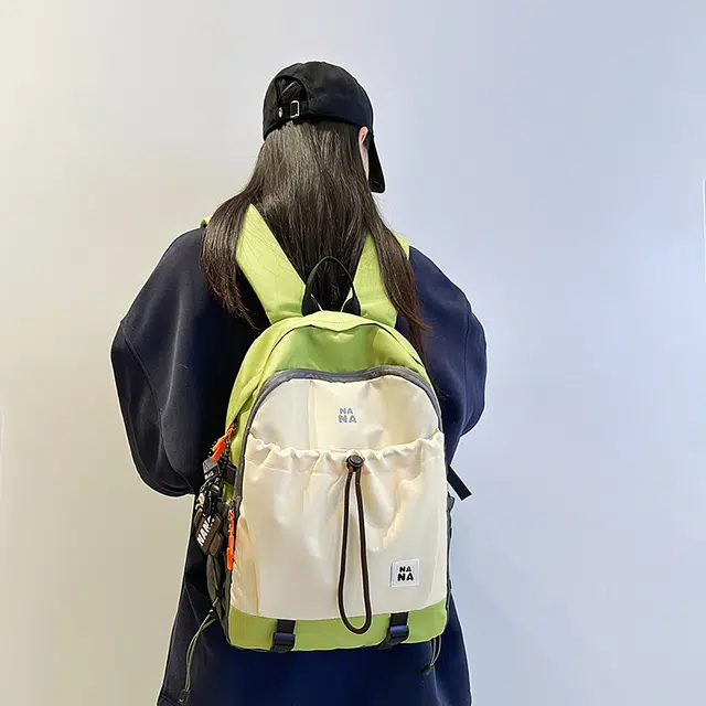 笛贝嘉 日系简约小众撞色轻便防水抽绳大容量背包清新 尼龙 双肩包 常规 男女同款情侣款 多色