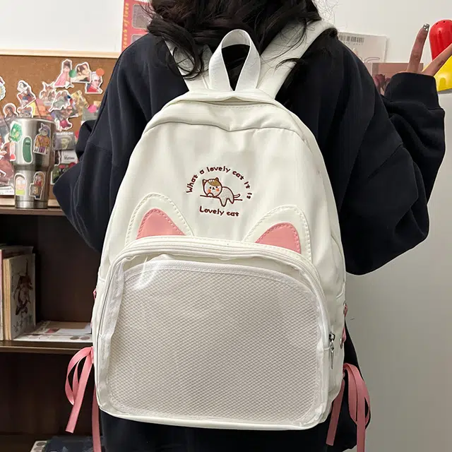 笛贝嘉 日系可爱猫咪透明清新百搭 尼龙 双肩包 女款 多色