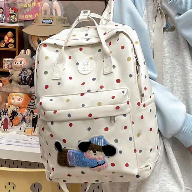笛贝嘉 韩版休闲可爱小狗斑点 尼龙 双肩包 女款 多色