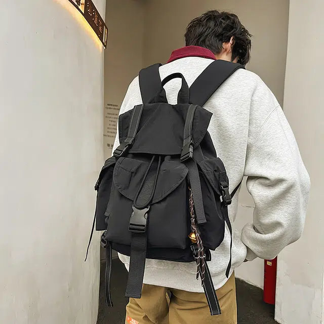 笛贝嘉 小众简约纯色复古 尼龙 双肩包 男女同款情侣款 多色