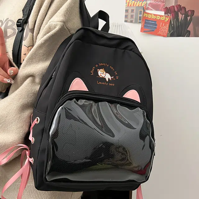 笛贝嘉 日系可爱猫咪透明清新百搭 尼龙 双肩包 女款 多色