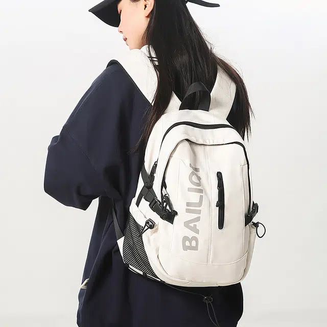 笛贝嘉 潮牌简约休闲字母大容量书包韩版轻便百搭背包 尼龙 双肩包 大号 男女同款情侣款 多色