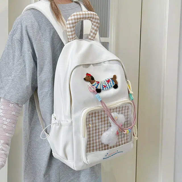 笛贝嘉 韩版可爱卡通小狗设计感背包时尚轻便百搭 尼龙 双肩包痛包 女款