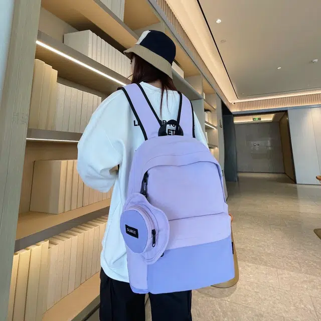 笛贝嘉 日系休闲小众拼色大容量背包简约通勤轻便 帆布 双肩包 男女同款情侣款 黄色/卡其色/紫色/绿色