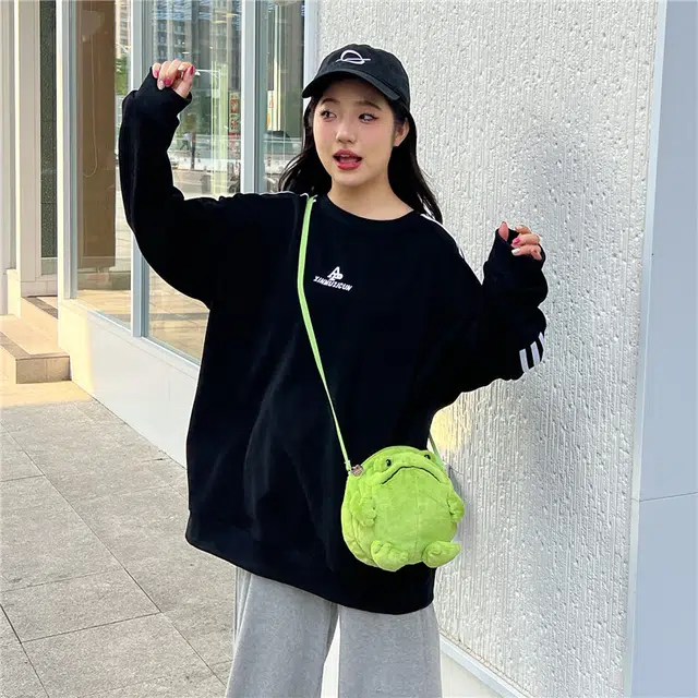 笛贝嘉 可爱卡通青蛙高颜值 毛绒 单肩斜挎包 常规 女款 绿色