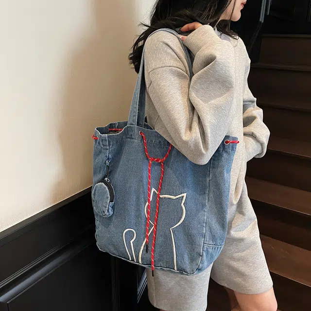 笛贝嘉 日系可爱小猫百搭 布 托特包单肩包 女款 多色