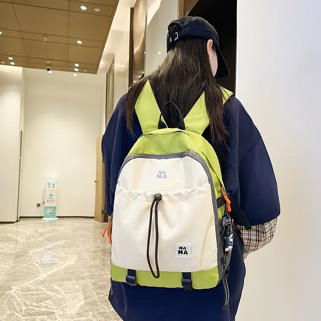 笛贝嘉 日系简约小众撞色轻便防水抽绳大容量背包清新 尼龙 双肩包 常规 男女同款情侣款 多色