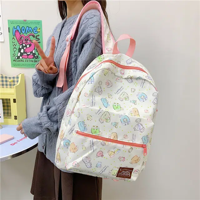 笛贝嘉 可爱卡通印花百搭清新大容量 尼龙 双肩包 常规 女款 多色